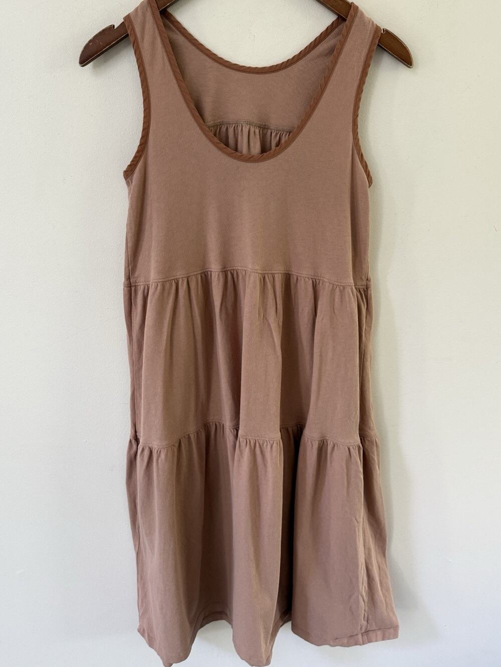Everlane Womens XS The Weekend Tiered Cotton Midi Dress Shift Oak Color